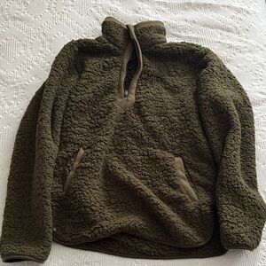 Women's Olive Zip-Up Sherpa Sweater
